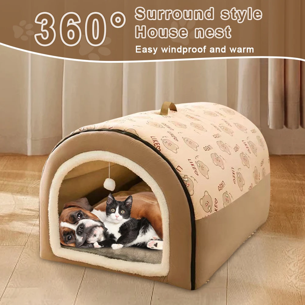 

Лежанка-домик для собак и кошек: съемная, плюшевая, хлопковая, моющаяся, удобная, большая, для средних собак и кошек