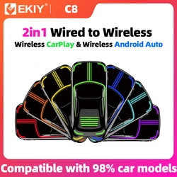 EKIY 2in1 Wireless CarPlay Dongle Wireless Android Auto Adapter AI Smart Box Car Intelligent Systems For Car With Wired CarPlay