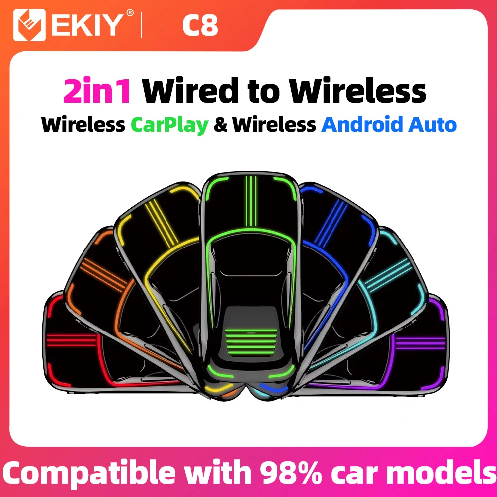 EKIY 2w1 Bezprzewodowy klucz CarPlay Bezprzewodowy adapter Android Auto AI Smart Box Samochodowe inteligentne systemy do samochodu z przewodowym CarPlay