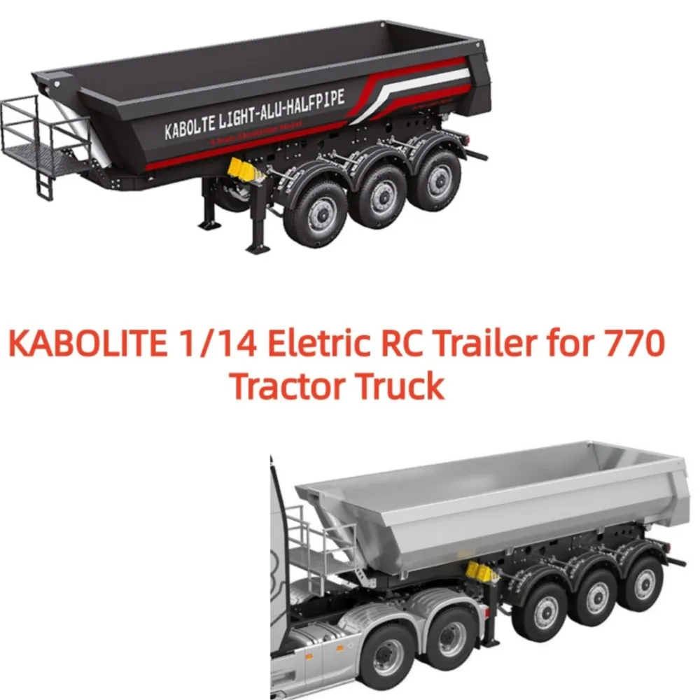 

26.1Inches KABOLITE 1/14 Metal Remoted Semi Trailer Dumper Electric Lifting for Toys RC Tractor Truck SC 770S Light Support Leg