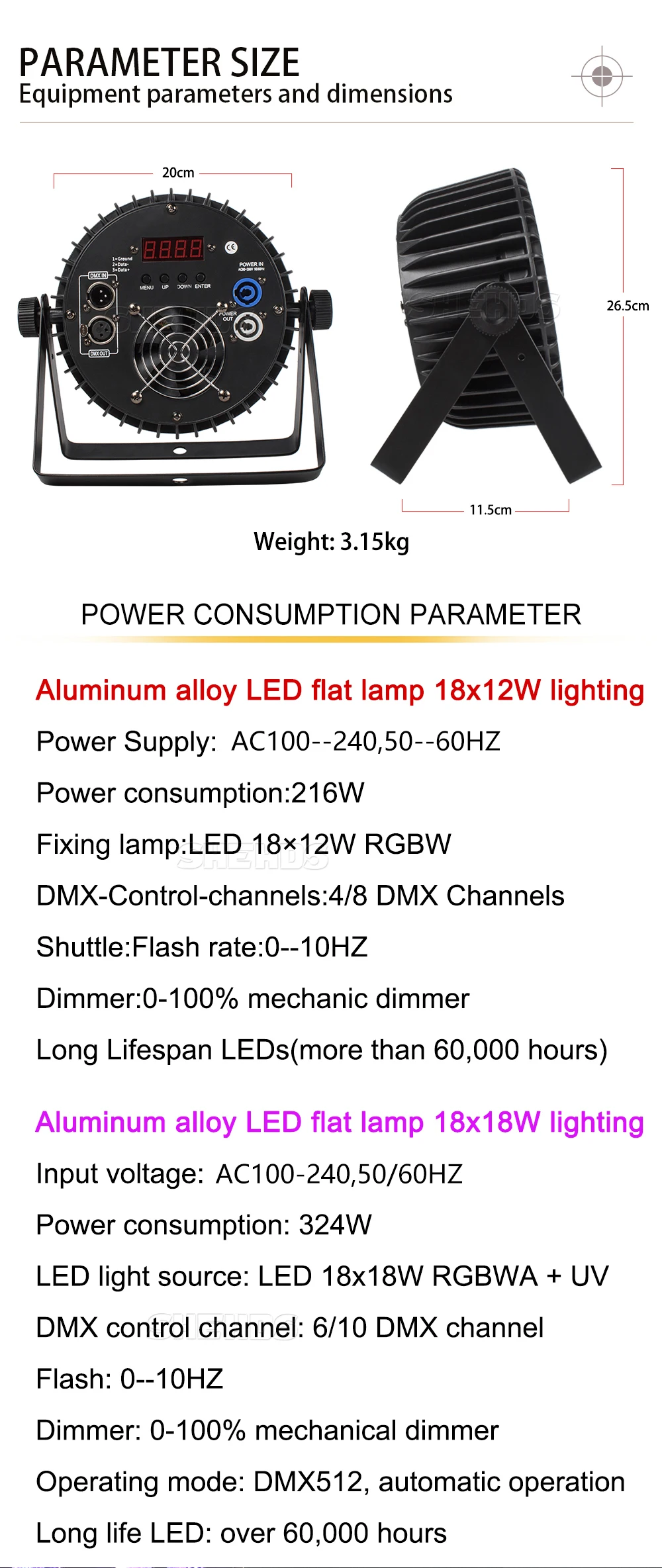 18x18w RGBWA UV Wash Effect Par Flache Aluminium 6in1 LED Bühne Lichter Für DJ Disco Club Hochzeit party DMX512 SHEHDS – Detail 2