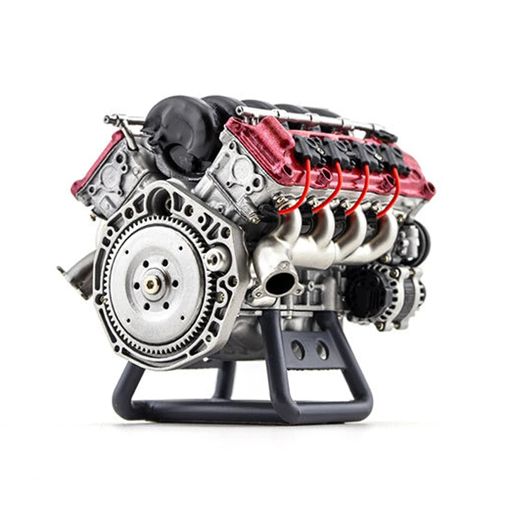 V8 Engine RC Car Model Kit With Belt Wheel Winding Structure RC Full Simulation Engine V8 Engine red
