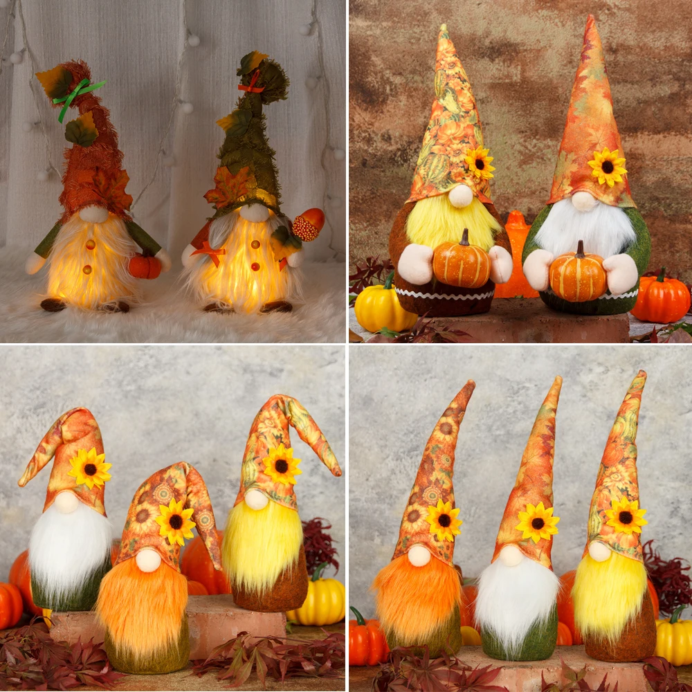 1pc Fall Gnome Plush Dolls Pumpkin Sunflower Elf Dwarf Home Ornaments for Christmas Gift Autumn Thanksgiving Day Decortion