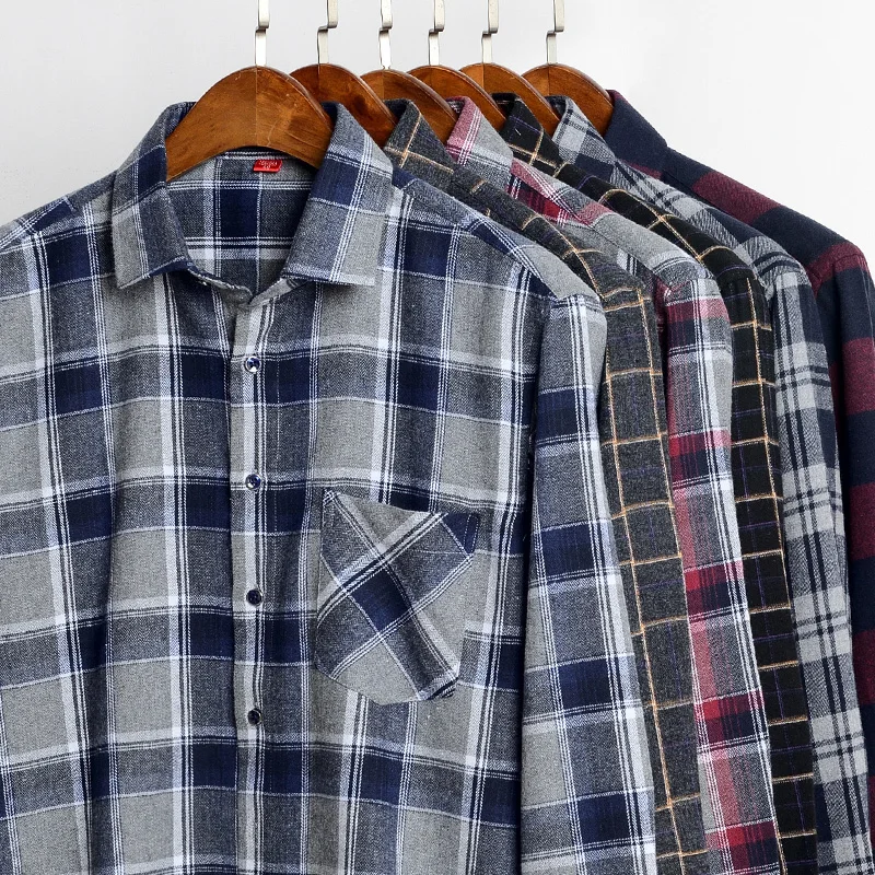 New Flannel Men\'s 100% Cotton Shirt Fit Luxury Clothes Long Sleeve Comfort Soft Plaid High Quality Casual Business Spring Autumn