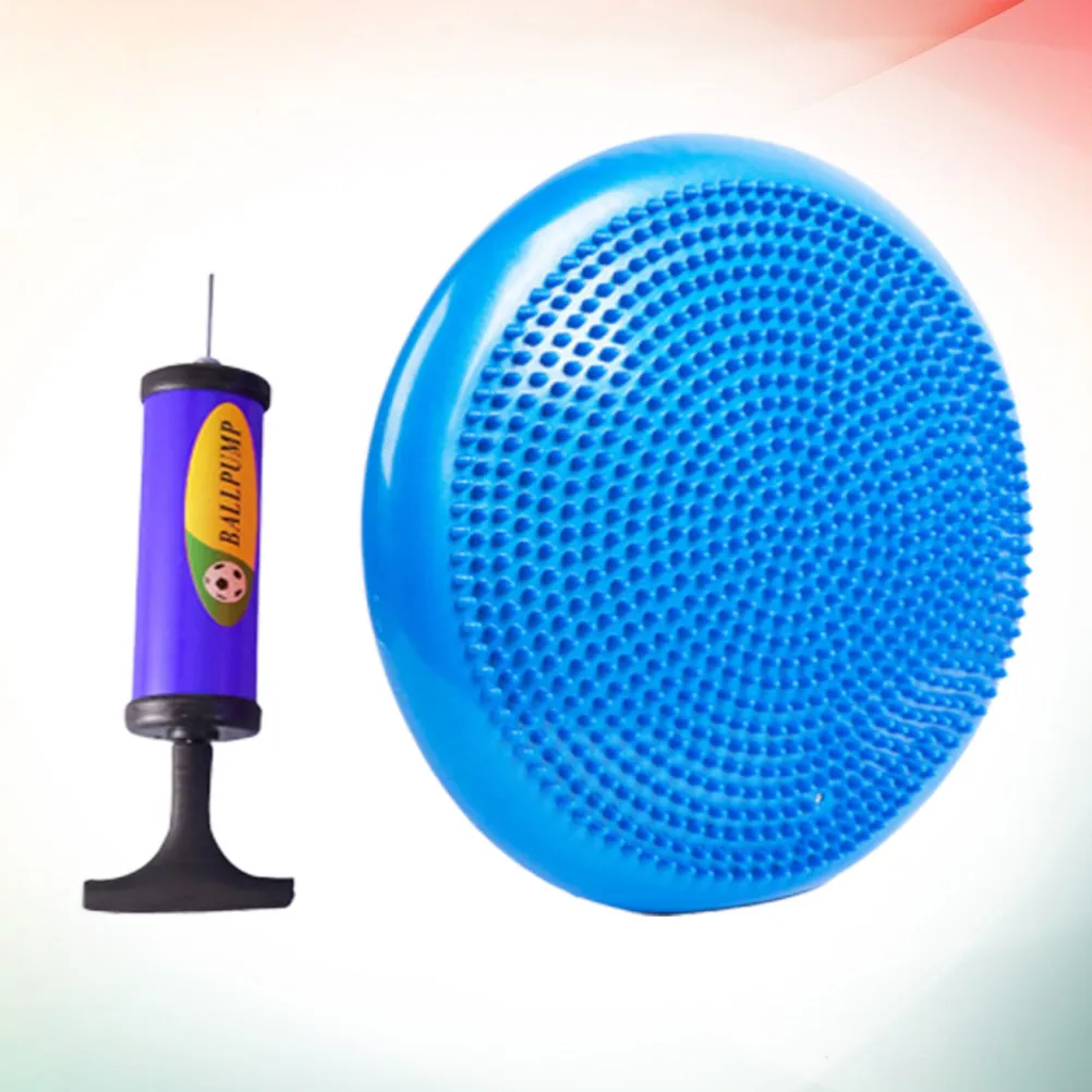 Blue Inflated 34Cm Balance Cushion Stability Disc Core Strength Enhancing Wobble Seat Air Pump Calming Ergonomic Yoga Mat