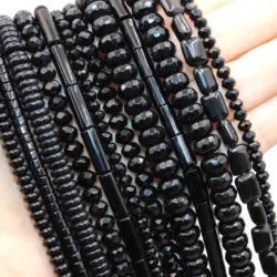 Natural Black Stone Onyx Cylinder Faceted Shape Loose Spacer Beads For Jewelry Making DIY Charms Bracelets Accessories