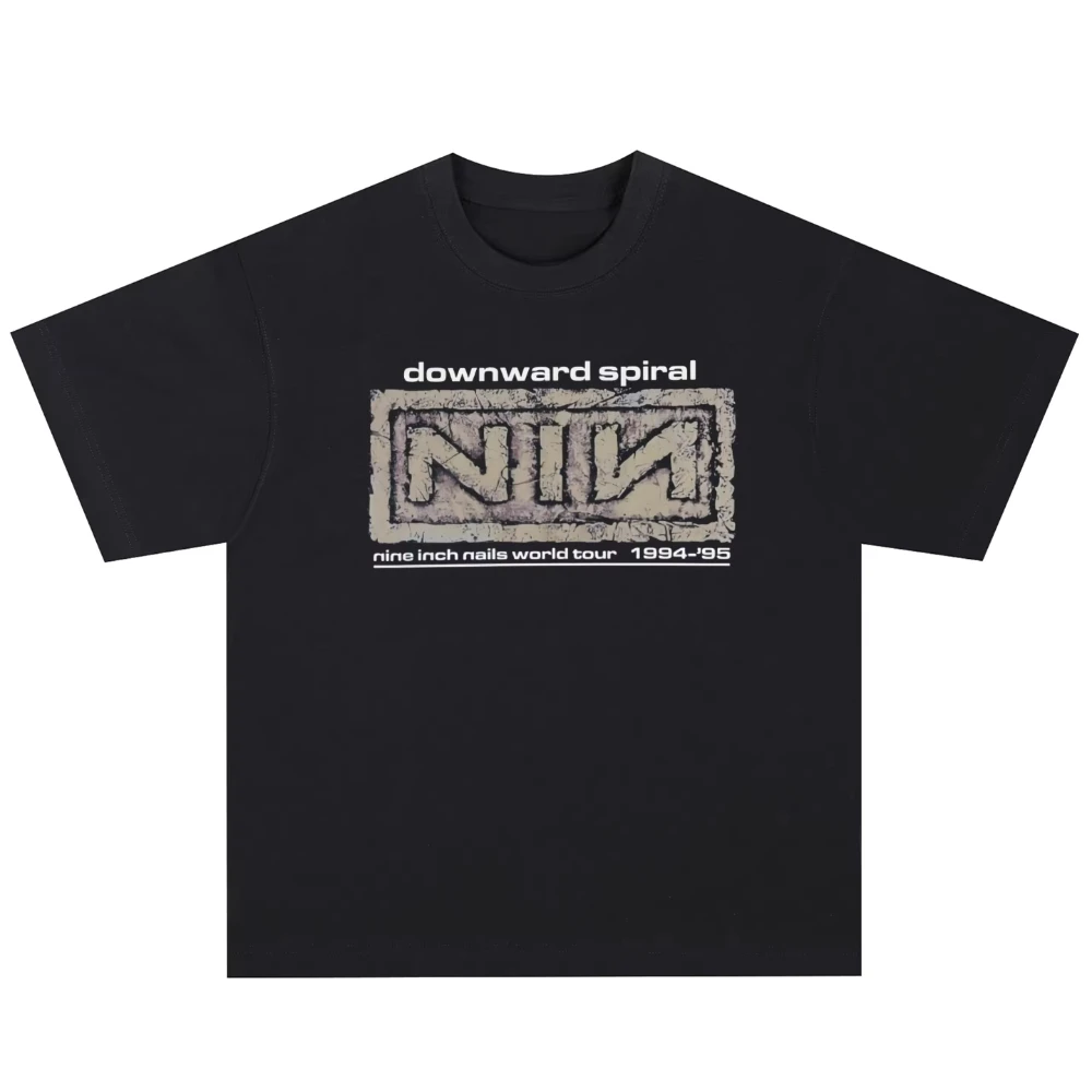 Hot 1995 Nine Inch Nails Graphic Print T-Shirt Loose Oversized Short Sleeve Summer New Tee Streetwear Fashion O-Neck Cotton Top