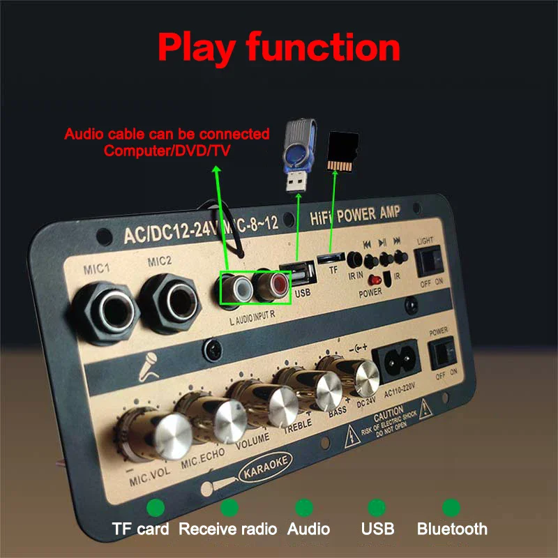 

Усилитель звука Bluetooth 5.0 с оптическим входом, USB, FM-радио, TF-плеером, для самостоятельной сборки, для караоке, дома, автомобиля, 110В/220В (EU/US Plug)