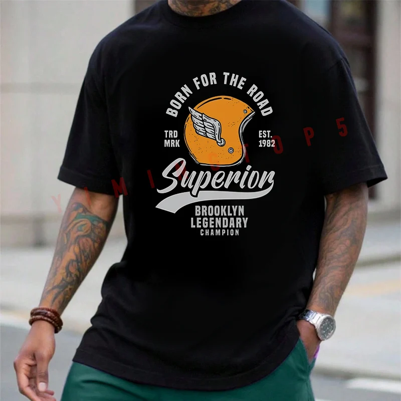 

Retro Helmet Superior Motorcycle T-shirt Men's Summer Cotton Casual Short-sleeved O-neck Top Tees