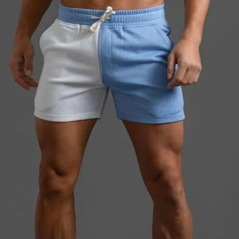 Men's Summer American‑Inspired Color‑Blocked Knee‑Length Sports Shorts, Knit Cotton‑Feel Unisex Casual Shorts For Running