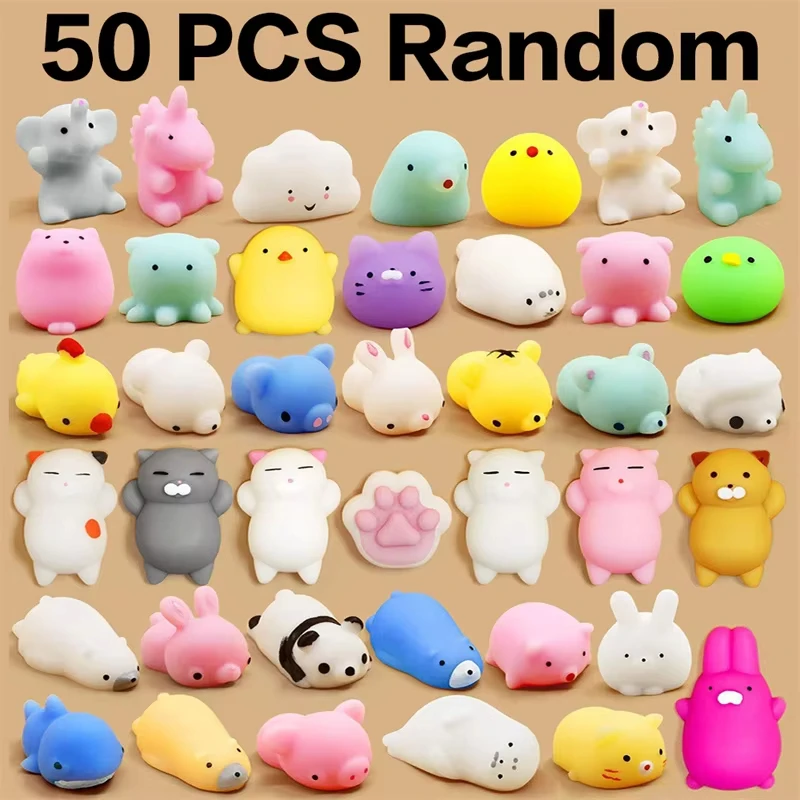 50-5 PCS Random Kawaii Mochi Squishy Fidget Toy Mini Cute Soft Cat Anti Stress Reliever Sensory Squeeze Xmas Gift for  Kid