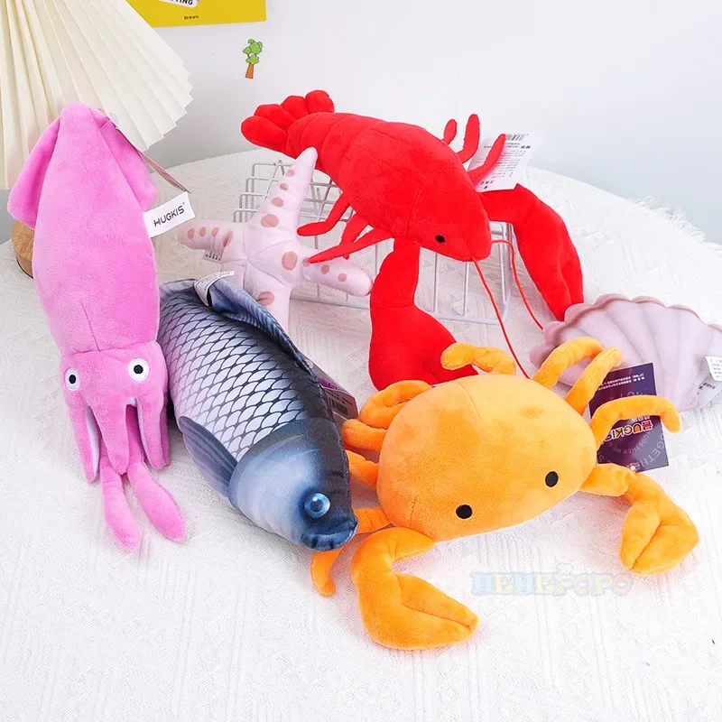 Juguete de peluche de dibujos animados para niño y niña, muñeco de langosta, calamar, cangrejo, estrella de mar, festón, carpa, acuario, Océano,