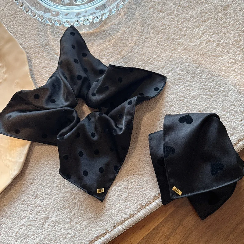 

Корейская минималистичная резинка для волос с принтом в виде сердечек, атласный бант-шарф, модный аксессуар для волос для девочек, держатель для хвоста