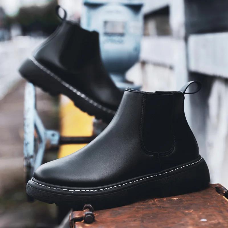 Fashion Autumn and Winter Men\'s Short Boots Trend Casual Shoes Leather Boots Boots Men\'s Leather Shoes Chelsea Boots