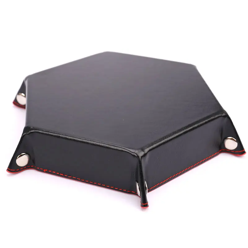 1Pc Foldable Dice Tray Box PU Leather Folding Hexagon Coin Square Tray Dice Board Games