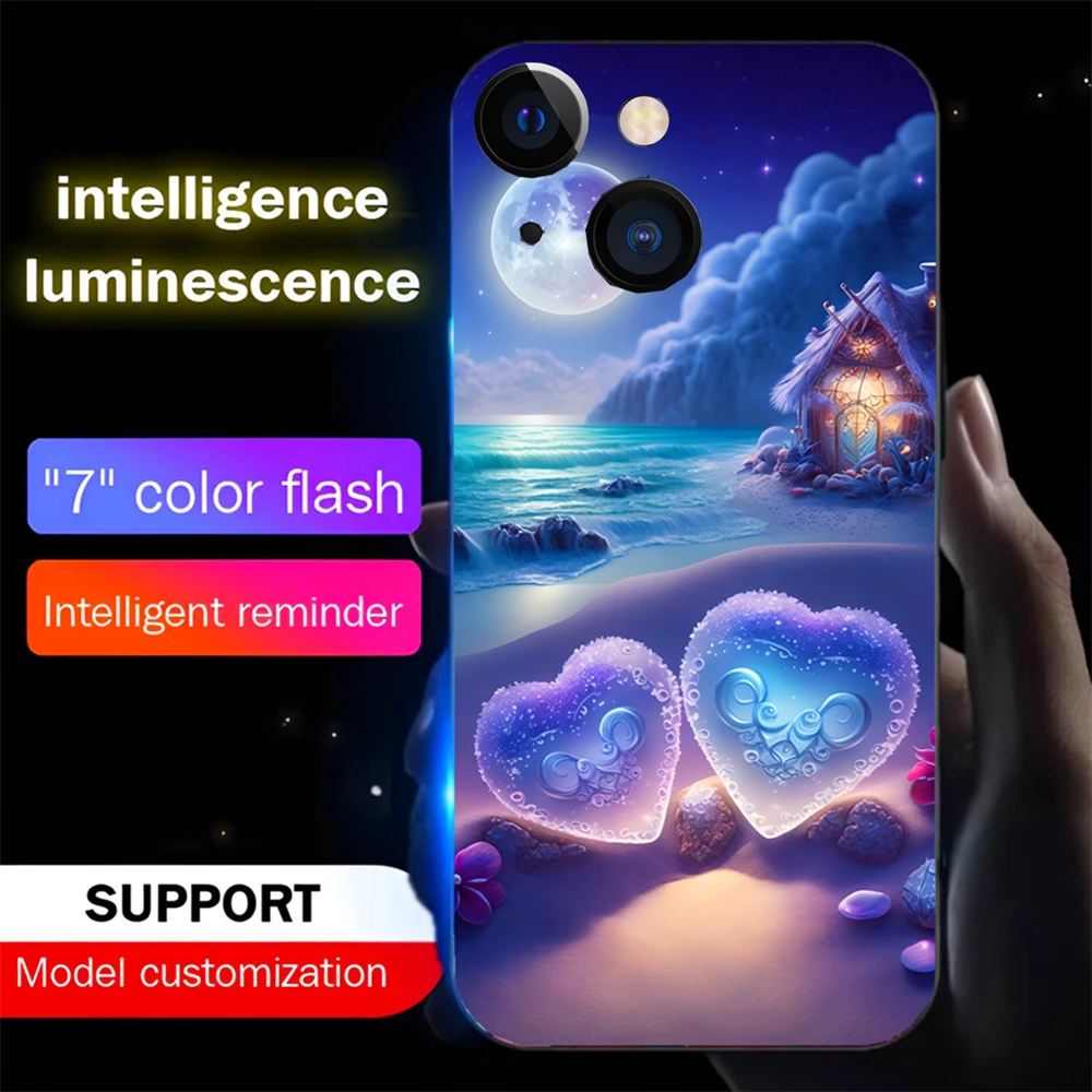 Seaside Couple Love Sound Music Control Led Light Glowing Phone Case For Samsung S24 S23 S22 S21 S20 FE Note 10 20 Plus Ultra