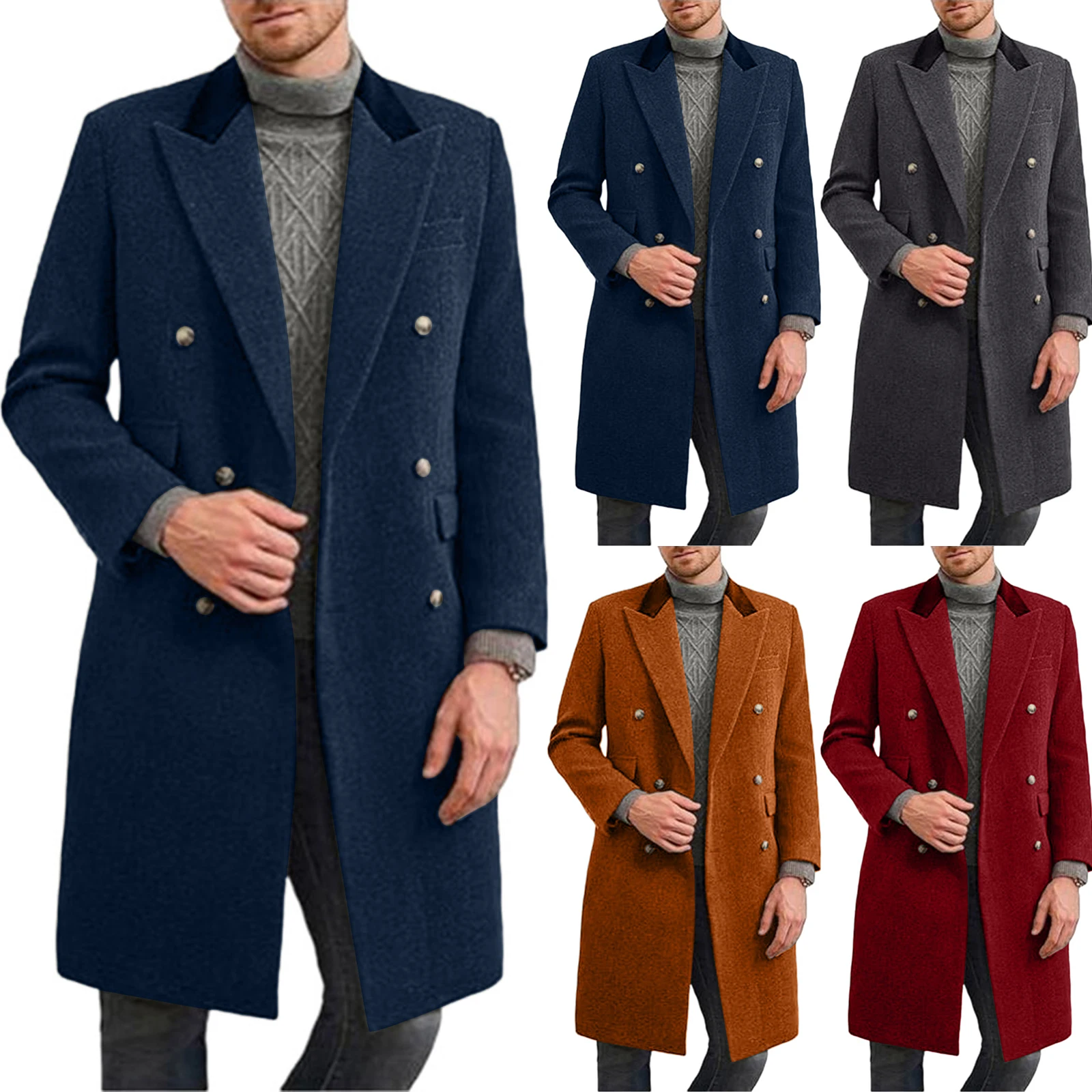 

Men Fashion Trend Windbreaker Coat Casual Solid Color Large Size Thermal Coat Male Elegant Temperament Leisure Winter Overcoat