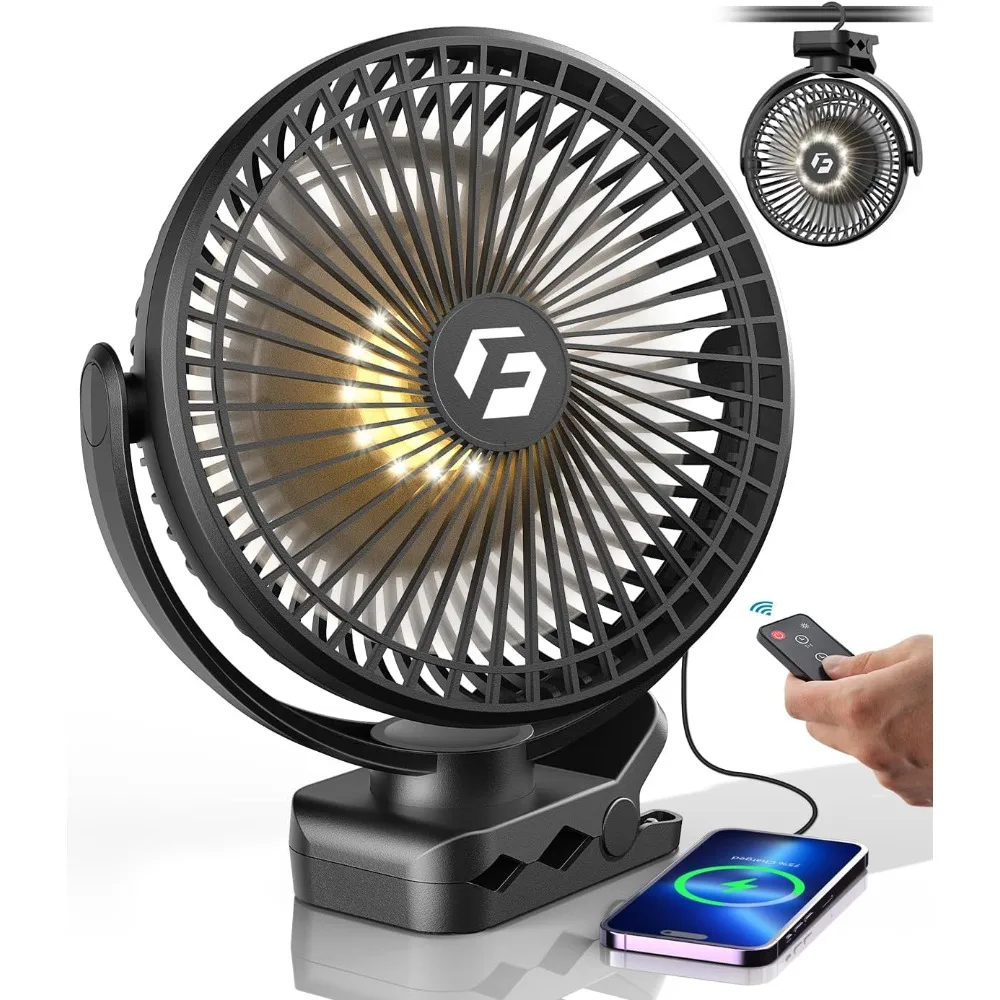 8-inch Portable Clip on Fan - 24000mAh Rechargeable Battery Operated Fan - Max Up to 150Hours Work Time, Personal Fan with LED&R