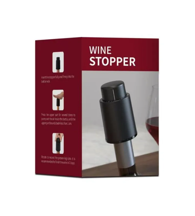Black Vacuum-Sealed Wine Bottle Cap Stopper Memory Push-Style Wine Preserver Bar Tools Barware for Freshness Preservation