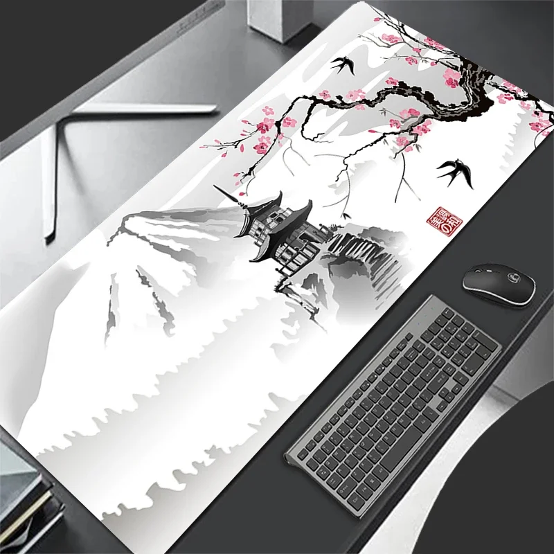 Mouse Pad XXL Mousepad Computer Keyboard Pad Mouse Mat Gamer Soft Office Carpet Japanese Cherry Blossom Pagoda Table Mat Desktop