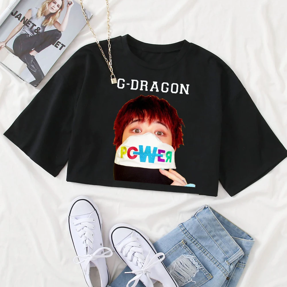 G Dragon POWER Shirt  Women Summer Short Sleeve Crop Tops T-shirt