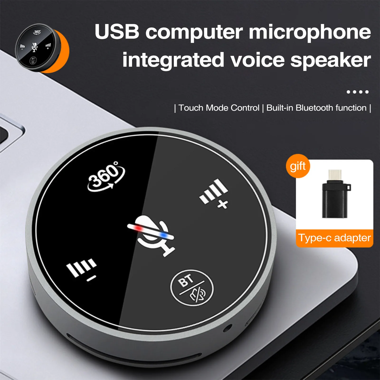 Desktop USB Conference Speakerphone BT Microphone 360° Omnidirectional Condenser Computer Mic Mute/Volume Function with Speaker