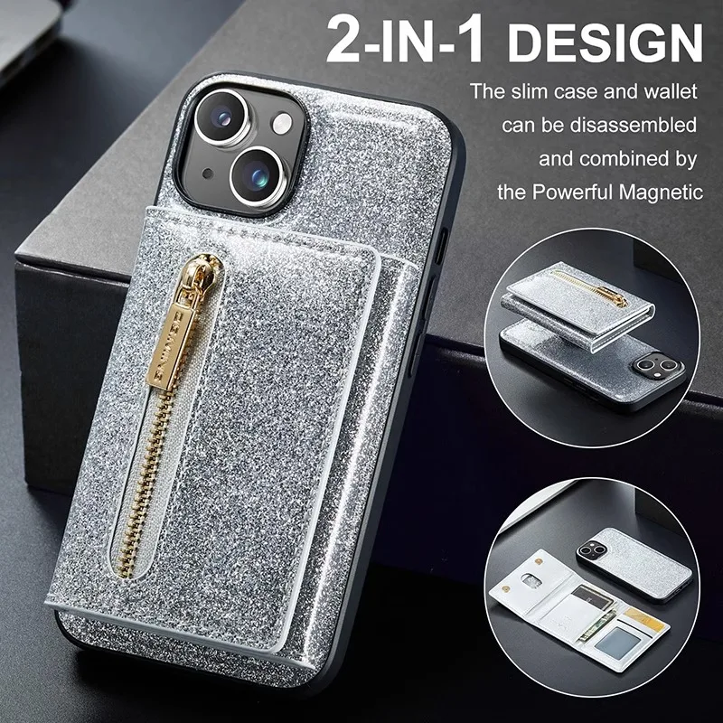 Suitable for iPhone 14ProMax phone case magnetic suction split card holder case leather Apple 13pro protective case