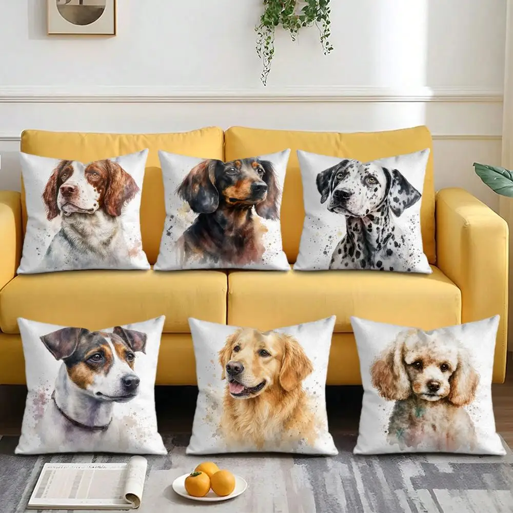 Poodle Dalmatian Pet Dog Cushion Cover Soft Short Plush Double-Sided Printing Home Decor Machine Washable Pillow Case Gift