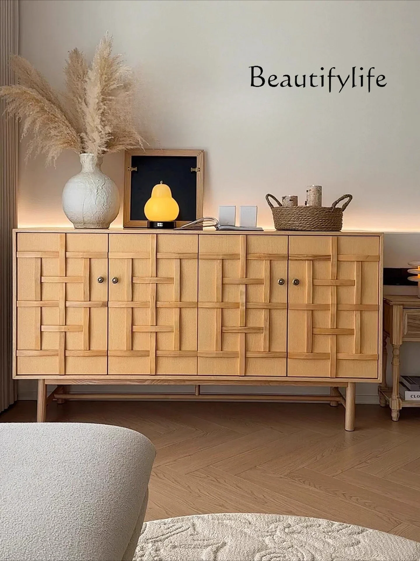 

tR Medieval style solid wood TV cabinet, dining side cabinet, black wabi-sabi wind entrance cabinet, modern log simple and creat