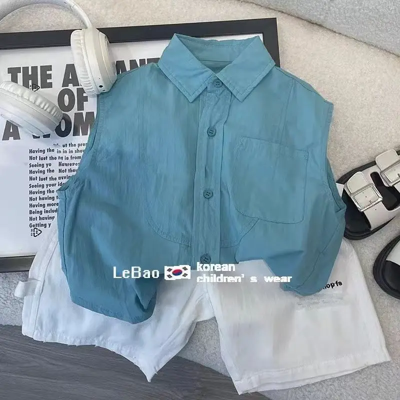 

Children's set summer new Korean version boys and girls sleeveless shirt+casual shorts two-piece set