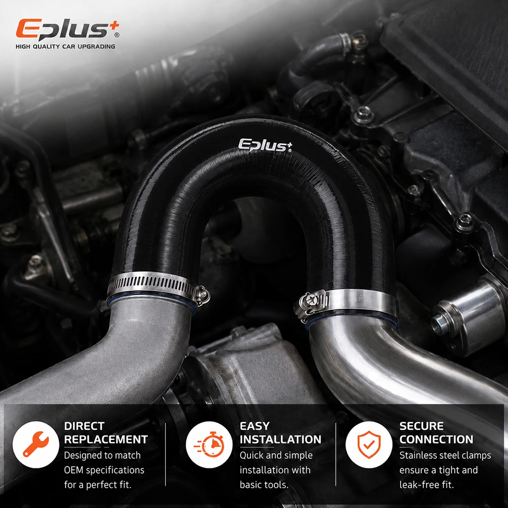 EPLUS Universal 180 Grad U-Form Silikonschlauch Schwarz 4-lagig Verstärkter Turbo-Ansaug-Ladeluftkühler-Kupplungsschlauch – Detail 6