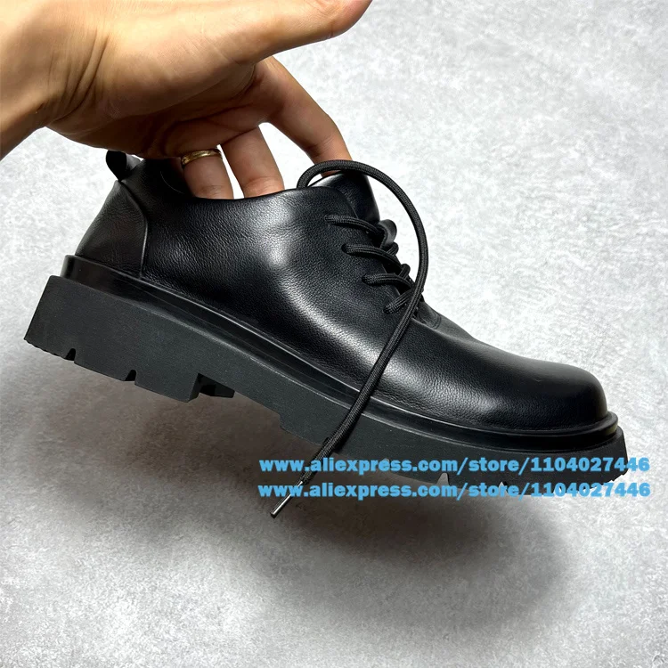 

Black Leather Men's Shoes Flats Lace-Up Derby Shoes Wear-Resistant Trendy Luxury Handmade Shoes Trendy Handmade Men's Shoes