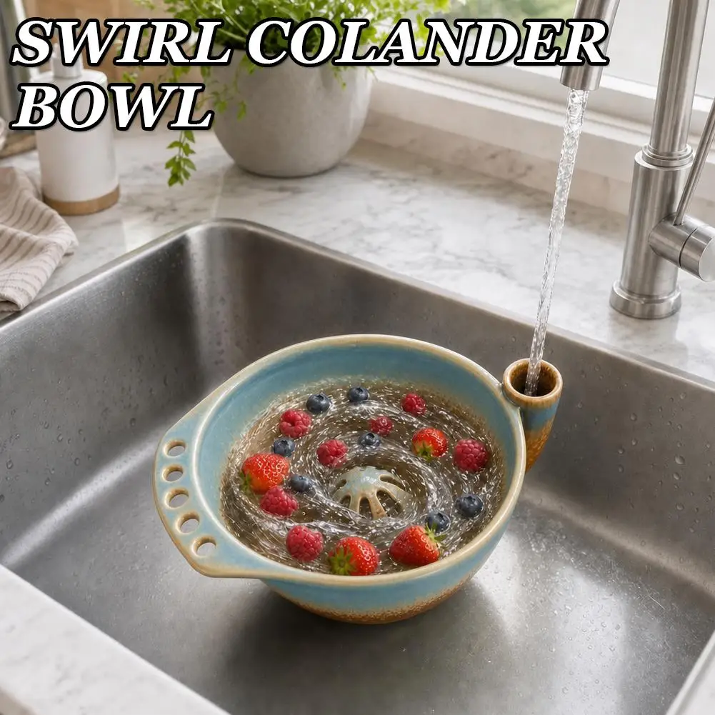 Multi-Functional Berry Swirl Bowls with Holes Ceramics Fruit Washer Spinner 360° Vortex Cleaning for Fruit Vegetables Washing ﻿