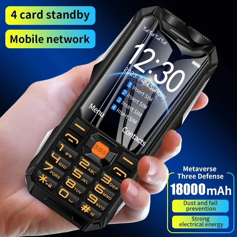 YEEMI Q9 GSM 2G Network Mobile Phone 4 SIM Cards Rugged Bar Cellphone 3.5Inch HD Display Big Battery Loud Voice Phone For Elder