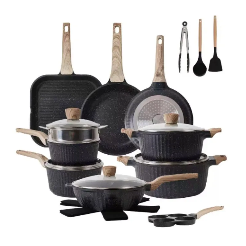 Premium Marble Non‑Stick Cookware Set Stone Coated Pots And Pans With Gift Box For Household Kitchen Housewarming Gift