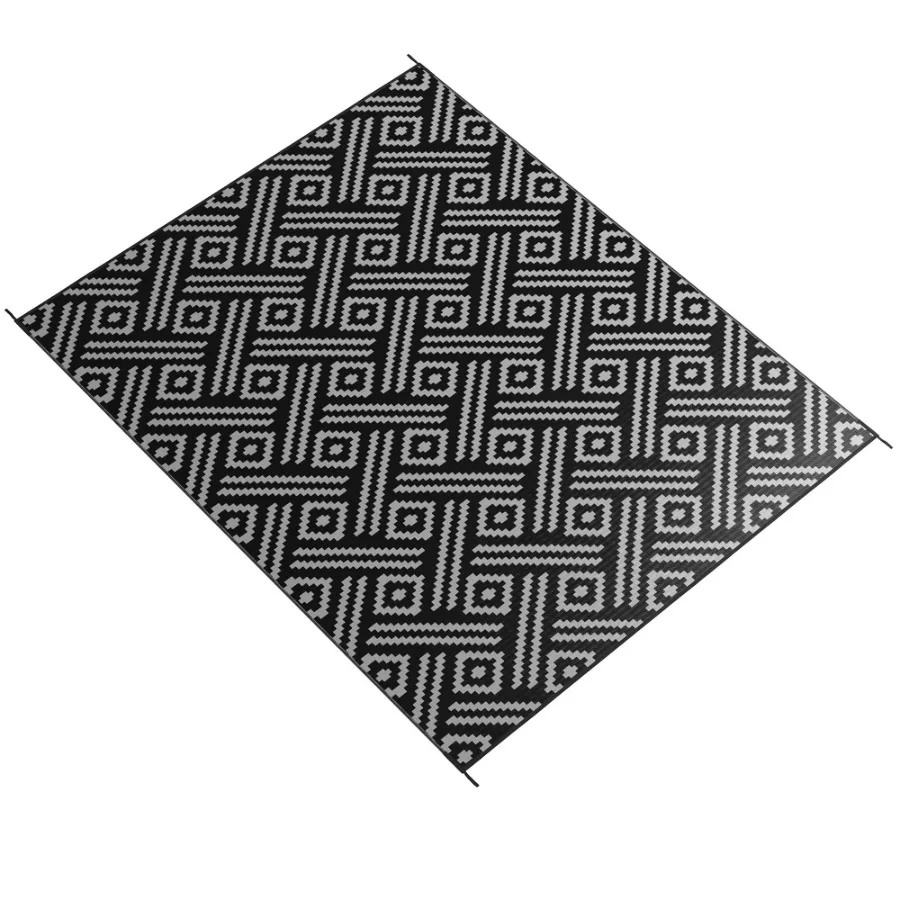 

Reversible Geometric Outdoor Mat 9x12 Black Gray Carry Bag RV Camping Patio Rug