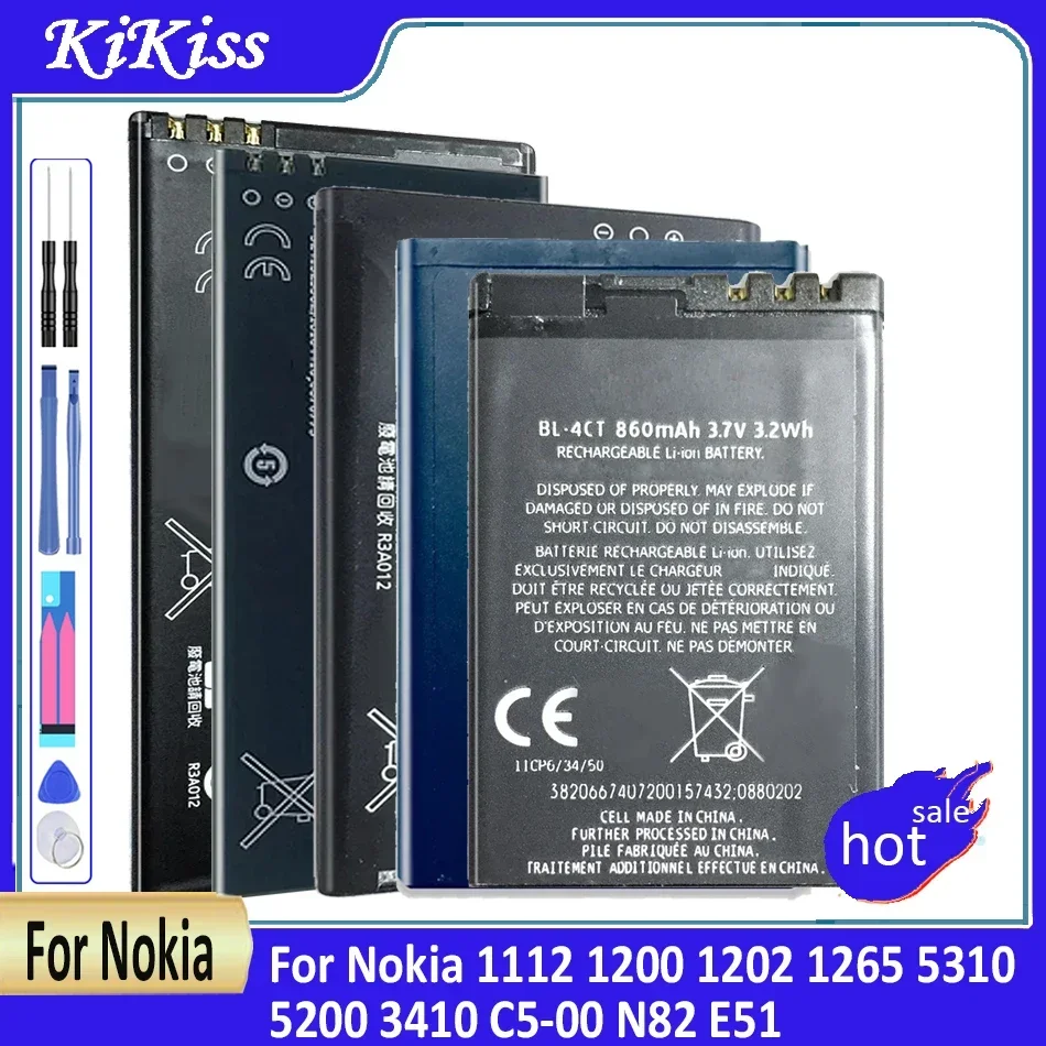 Battery BL-5C BL-4C BL-4CT BL-5B BLC-2 BLB-2 BL-5CT BL-5J BP-5M BP-6M For Nokia 1112 1200 1202 1265 5310 5200 3410 C5-00 N82 E51