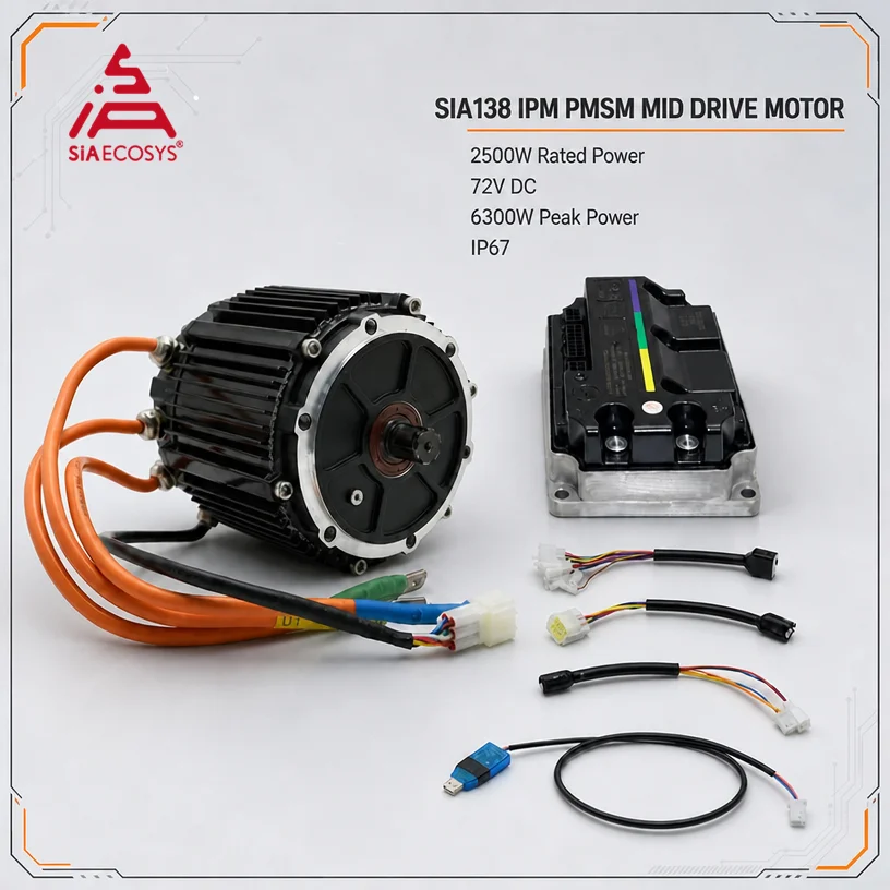 Powerful 6000W Peak SiAECOSYS SIA138 60H 2500W Mid Drive Motor Kit 60N.m High Torque with Votol EM100-2 CAN Controller