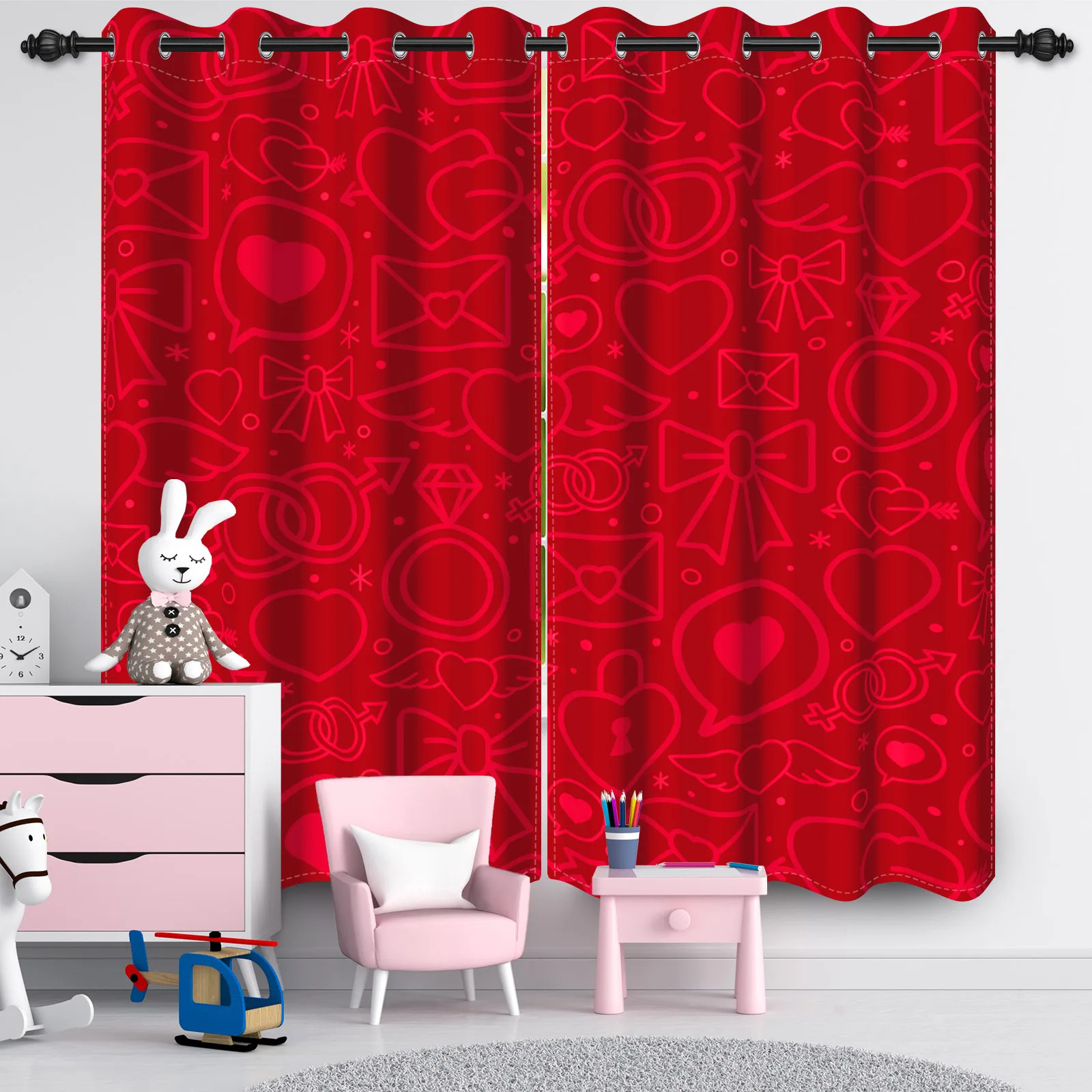 Heart Red Curtains Blackout Double Layer Valentine's Day Wedding Home Decor Curtains Pink Heart Bedroom Kitchen Living Room 2pcs