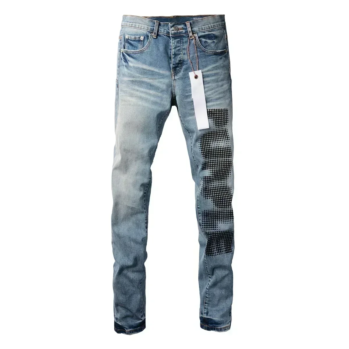 Top quality Purples jeans Men brands with High street blue print letters Fashion Repair Low Rise Skinny Denim pants 28-40 size