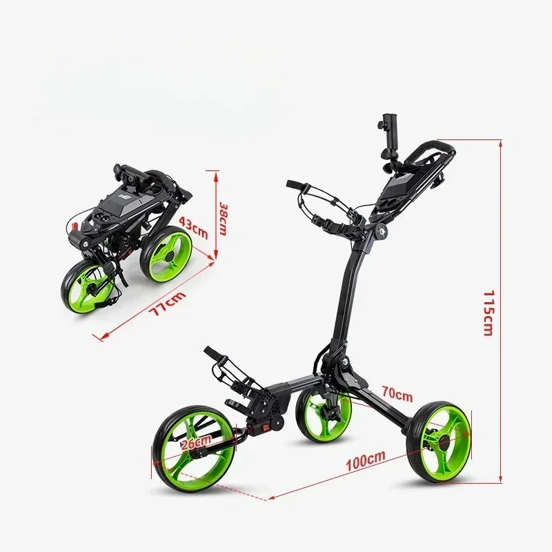 3 Wheels Gymax Golf Push Cart-Compact Folding,Smooth Ride,Push and Pull Design,Breathable Mesh Bag,Reliable Foot Brake