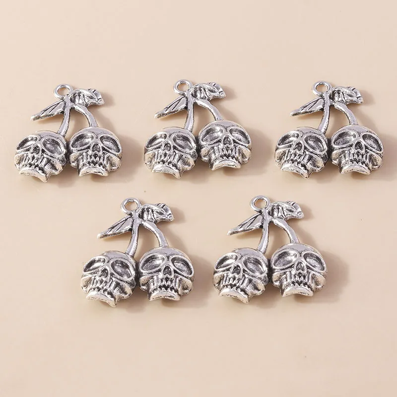 Leslie 4 Stück 31 x 39 mm Legierung Kirschschädel Skelett Charms für Ohrring Halskette DIY Schmuck Vintage Totenkopf Anhänger handgefertigte Erkenntnisse – Detail 1
