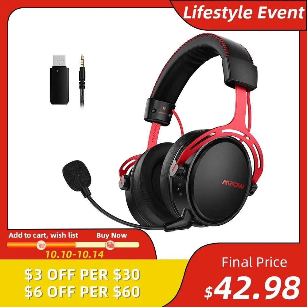 Top Air 2.4G Wireless Gaming Headset for PS5/PS4/PC Computer Headphone with Noise Cancelling Mic USB Transmitter for PC Gamer