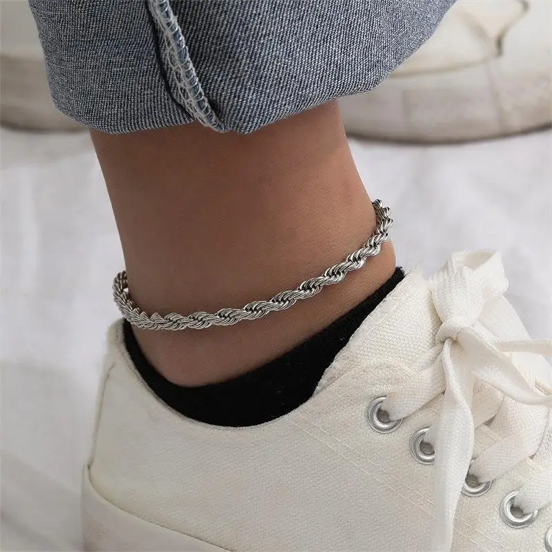 Klinge Kette Fußkettchen für Frauen Punk gold Armband auf Die Bein Edelstahl Schlange Ketten Mode Strand Zubehör Schmuck C046 – Detail 9