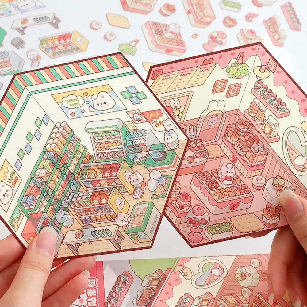 Cartoon Miniature Scene 3D Miniature Scene Stickers Landscaping Stickers DIY Cabin Scene Stacking Hand Account Cute Gift For Kid