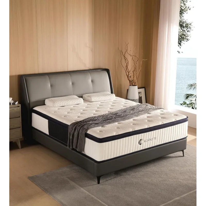 ,14 Inch Queen Size Mattresses in a Box,Memory Foam Hybrid White & Black Mattress with Provide Support and I