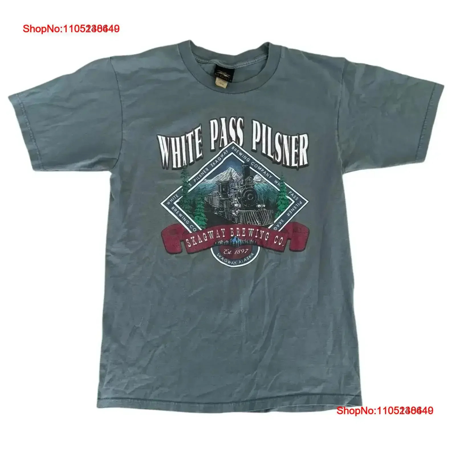 Vintage 90s White Pass Pilsner Train T Shirt Blue Large Washed streetwear homme Stretched Casual designer clothes vintage