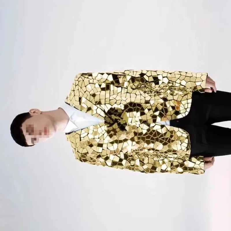 

Mirror Jacket Gold Sliver Red Glass Star Singer Stage Performance Costume Men Stage Show Celebrate Blazers Coat