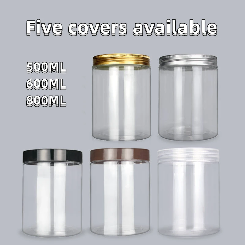 

800/600/500ml Empty Cream Jar Facial Mask PET Container Bottles Clear Bottle with Aluminum Lid Makeup Cosmetic Packing Bottle