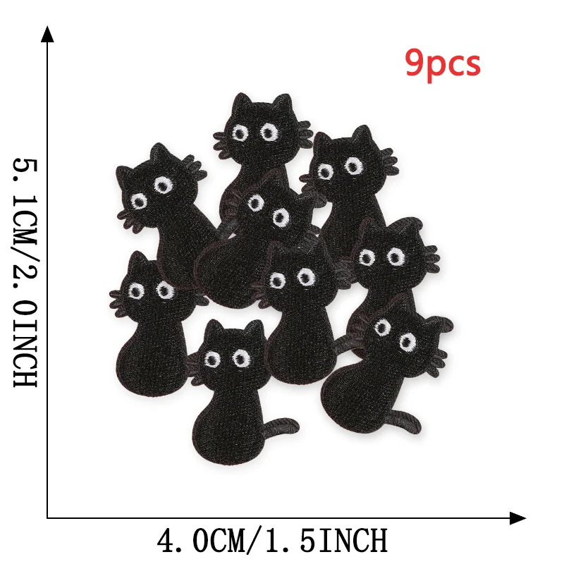 9 stücke Schwarze Katzen Nette Anime Eisen Auf Patches Für Kleidung Gestickte Lot Jacke Stoff Nähen Kinder Aufkleber Pack Diy parche Mochila – Detail 10